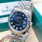 ست ساعت رولکس دیت جاست زنلنه و مردانه صفحه آبی 5649 - Image 4