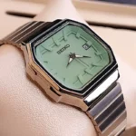 ساعت مچی مردانه و زنانه سیکو صفحه با بند کرکره‌ای رنگ سبز پاستیلی - Image 4