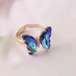 انگشتر طرح پروانه رنگ آبی فری سایز - Image 3